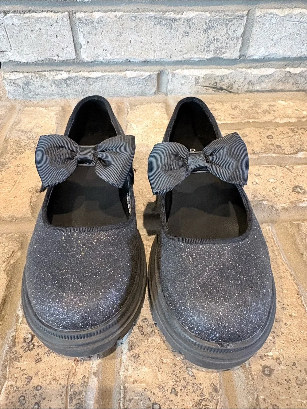 Cat & Jack Black Glitter Mary Jane Bow Strap Shoes